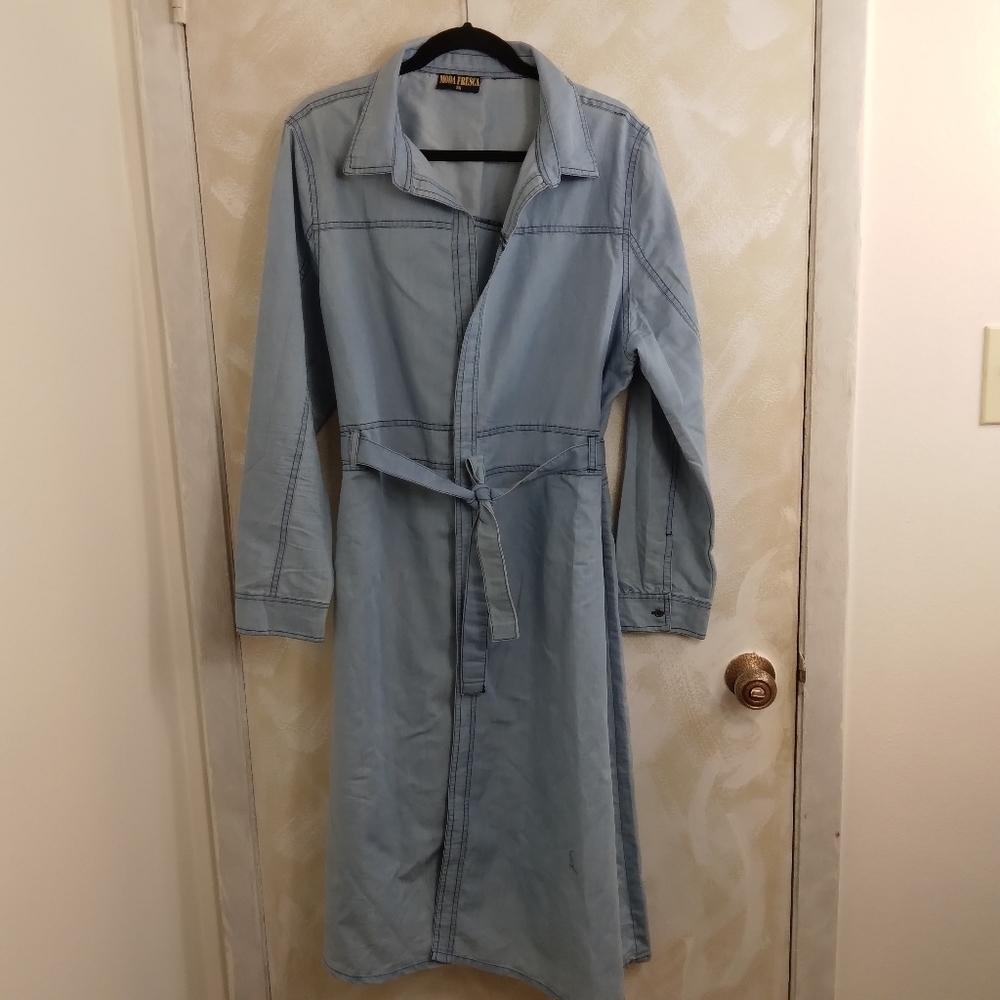 3X Chambray Duster with Belt Lightweight